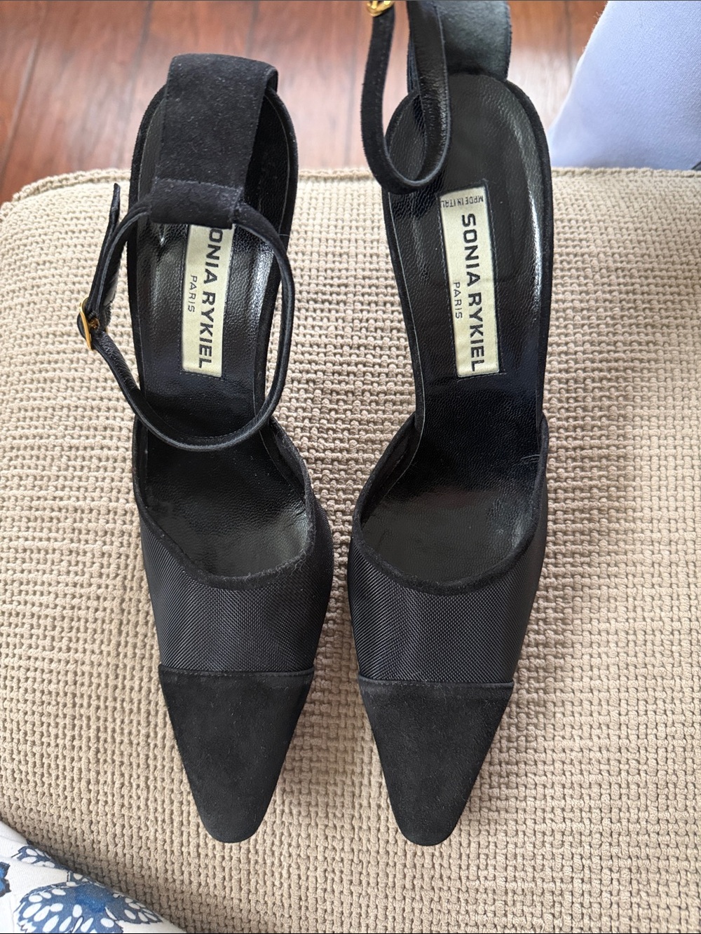 Sonia Rykiel Black Pointed-Toe Ankle Strap Pumps size 38
